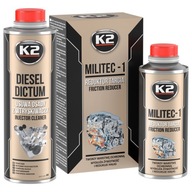 Čistič vstrekovačov K2 Diesel Dictum 500 ml + Prísada do motorového oleja K2 Militec-1 250 ml