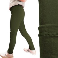 Legginsy na meszku GETRY OCIEPLANE spodnie dziewczęce - khaki 152