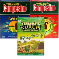 Zestaw Yerba Mate Kurupi Campesino Owocowe 3x500g 1,5kg Menta Limon Katuava