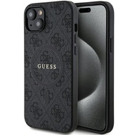 Etui Guess iPhone 15 / 14 / 13 czarny 4G Leather Metal Logo MagSafe