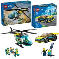 LEGO City samochód elektryczny sportowy 60383 + Helikopter ratunkowy 60405