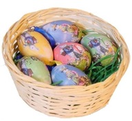Kolorowe pisanki z Grafiką w koszyczku Koszyczek Wielkanocny + Jajka 6 szt.