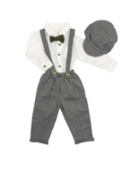 Szary elegancki komplet niemowlęcy dla chłopca spodnie koszula muszka r.80