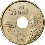 Hiszpania, 25 Pesetas, 2001, Madrid, Aluminium-Brą