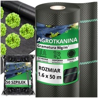 Agrotkanina antychwastowa agrowłóknina 90g czarna 1,6x50m UV 3% + KOŁKI