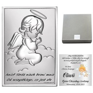 Obrazek Srebrny Dla Chrześniaka Chrześnicy Pamiątka Chrztu Anioł Stróż