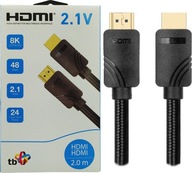 Kabel HDMI 2.1 długość 2m JAKOŚĆ PREMIUM 8K 4K 120Hz OPLOT ZŁOTE WTYCZKI