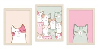 Sada 3 obrázkov plagáty pre deti A3 farebné mačky mačiatka