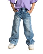 Nohavice MashMnie zvončeky džínsové švy modré 104/110 cm