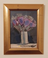 Obraz – fioletowe kwiaty w wazonie, Elżbieta Szołomiak