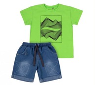 Zelený geometrický komplet tričko + šortky 92