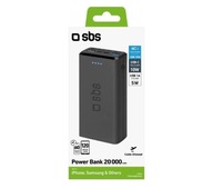 Powerbanka SBS 20000 mAh 2x USB / USB-C / microUSB 10W LED čierna