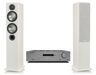 2× Stĺpce Monitor Audio Bronze 5 biele + Amplituner Cambridge Audio AXR100D 2.1 strieborný