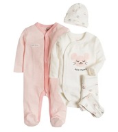 COOL CLUB Komplet dziewczęcy body półśpiochy pajac czapka HELLO MOMMY r. 56