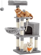 Škrabadlo pre mačky s plošinou z plyšového pelechu veža domček brmbolce 110cm
