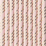 Papierové trubičky na pitie ružové so zlatými prúžkami