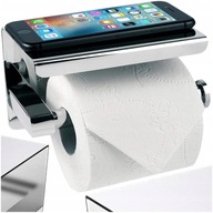 Uchwyt Toaletowy na papier Loft Srebrny z półką WC SAMOPRZYLEPNY Wieszak
