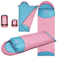 Turistický spací vak JUNIOR pre dievčatko s kapucňou kempingový 180x60cm