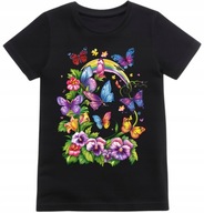 Koszulka dziecięca z kwiatami w Motyle kolorowa Tęcza T-shirt dziecięcy