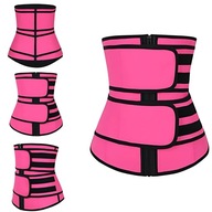 PAS WYSZCZUPLAJĄCY FITNESS GORSET TALIA RÓŻOWY PODWÓJNY RZEP