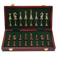 Portable Metal Chess Set with Folding Wood Chess Board Pieces Box
