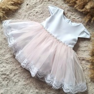 Sukienka do chrztu biało różowa sukienka tiulowa sukienka na roczek: 86