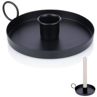 Świecznik METALOWY czarny stojak podstawka świeczkę stół z uchwytem