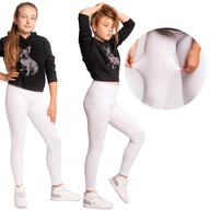 Legginsy Długie dziewczęce dziecięce elastyczne Getry bawełniane białe 122