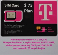 SIM USA T-mobile, plan $ 75, Internet, rozmowy, SMS bez limitu + PL Hotspot