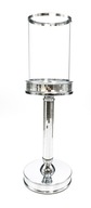 Świecznik szklany Glamour srebrny wysoki prosty 37cm
