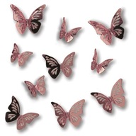 Różowe, lustrzane Motyle 3d na ścianę 10 sztuk