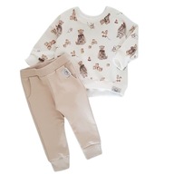 zestaw niemowlęcy bluza dresowa retro misie spodnie beż r 68 handmade