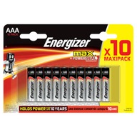 10x Alkalická batéria Energizer MAX AAA RL03 E92 tenké tyčinky