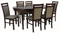 DUŻY drewniany okrągły stół 110/210 + 6 krzeseł ORZECH do SALONU jadalni