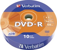 Płyta DVD Verbatim DVD-R 4,7 GB Zestaw 10 sztuk Czyste Płyty na Kopie Filmy