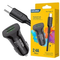 Ładowarka samochodowa 2 x USB 2.4A czarna + Kabel TYP-C czarny 100cm