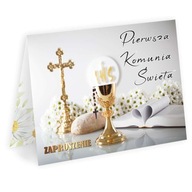 Zaproszenie KOMUNIA Hostia IHS Biblia Krzyż złota eucharystia 8 szt koperty