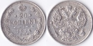 ROSJA Cesarstwo - 20 srebrnych kopiejek z 1914 roku. Nr.8.