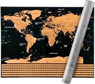 Mapa sveta Stierací žreb Darček pre cestovateľa Zlatý plagát + Tuba Vlajky Veľký