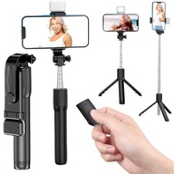 SELFIE STICK KIJEK TRIPOD STATYW + PILOT BLUETOOTH + LAMPA LED 63 CM - PRO