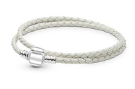 MOMENTS bőr karkötő, fehér, DUPLA