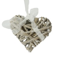 Sivé srdce prútený prívesok svadobná rustikálna ozdoba na svadbu 8 cm