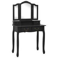 Toaletný stolík so stoličkou, čierny, 80x69x141 cm, drevo