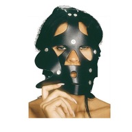 Maska Duża z Kneblem i Dopinanymi Klapkami na Oczy i Usta Leder 8023