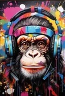 Plagát A3 v ráme Farebná hudobná opica dekorácia miestnosti Art