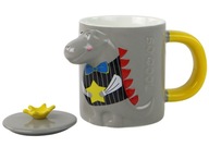 KUBEK CERAMICZNY Z POKRYWKĄ SZARY DINOZAUR 400 ML