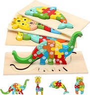 Drewniane puzzle dla najmłodszych. Zabawka edukacyjna 4 w 1. Dzień Dziecka