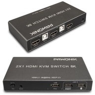 KONSOLA KVM HDMI 2.1 Przełącznik Switch 4K 120Hz 8K 2 KOMPUTERY - 1 MONITOR