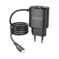 ŁADOWARKA SIECIOWA DUDAO 2X USB-A Z WBUDOWANYM KABLEM LIGHTNING 12W CZARNY