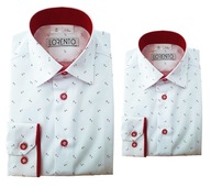 Koszula biała wzory z czerwonym TATA i SYN męska i chłopięca slim XL i 164